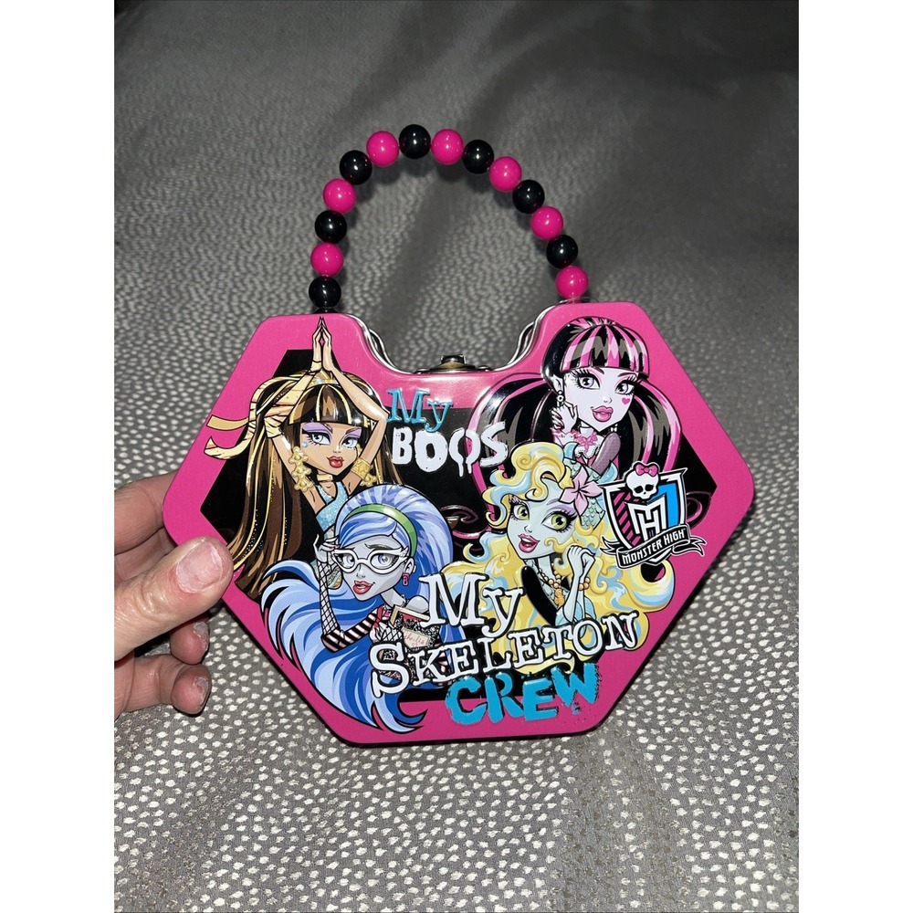 Monster High Skeleton Crew Diamond Shaped Purse Beaded Handle Tin Tote Mattel